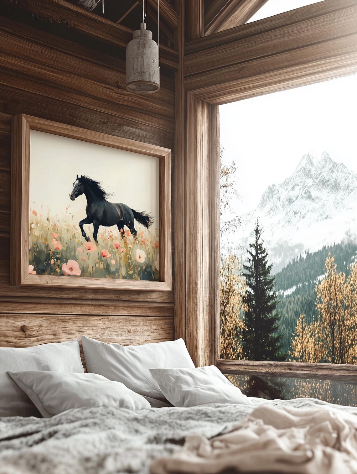Wild Horse Print Black Horse Nature Art Floral Wildlife Painting Western Art Print Wildflower Meadow Animal Decor - Image 3