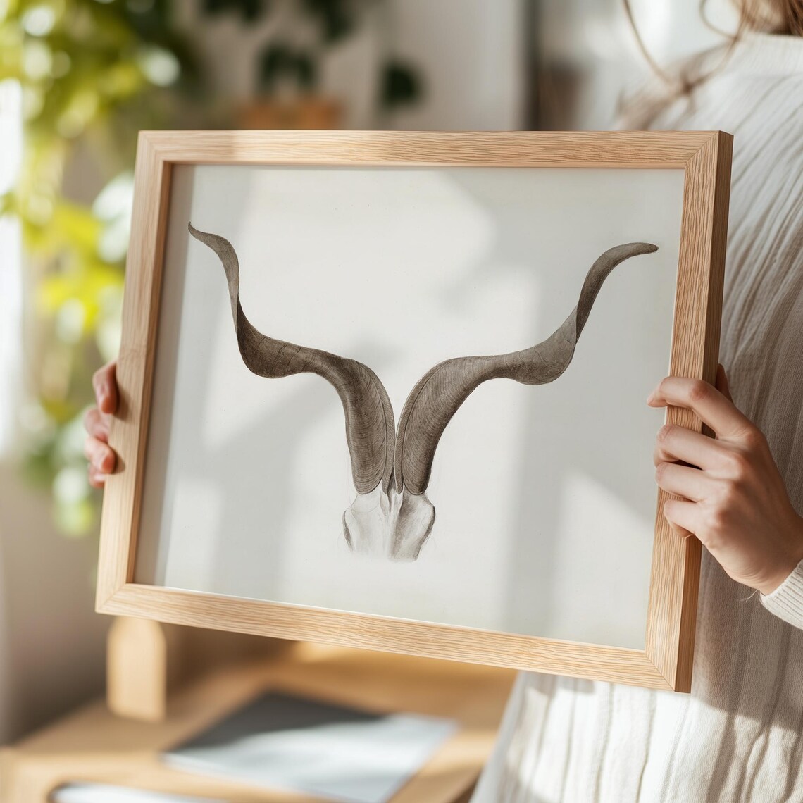 Longhorn Skull Neutral Minimalist Boho Farmhouse Animal Poster - Image 3