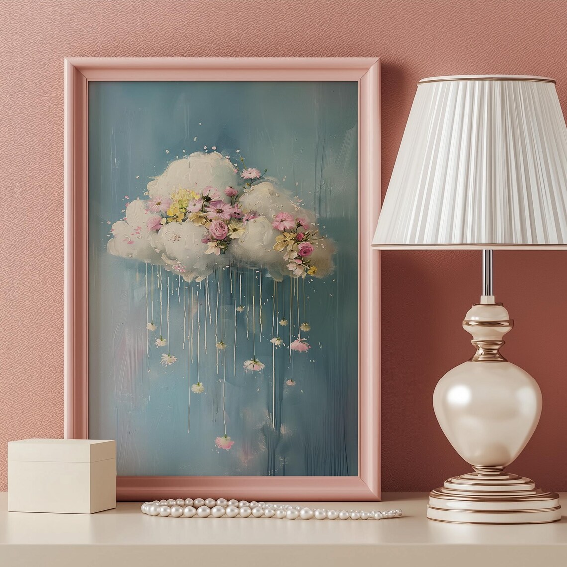 Cute Little Flower Raincloud Art Print, Spring Farmhouse - Image 3