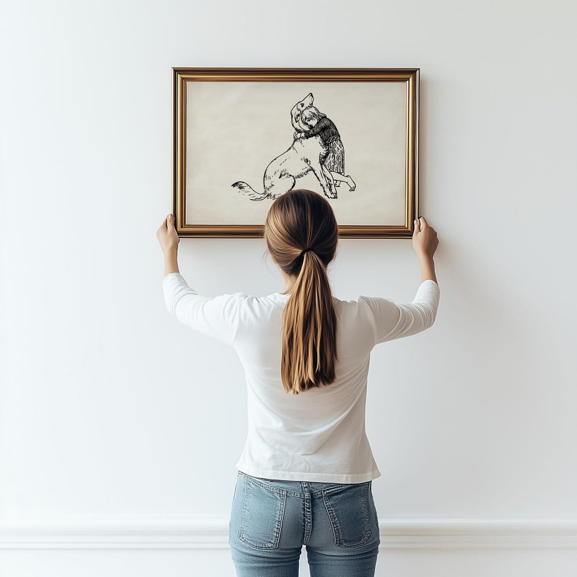 Vintage Nursery Art Print Girl And A Dog Print Farmhouse Wall Decor Neutral Kids Room Country Art T9212 - Image 3