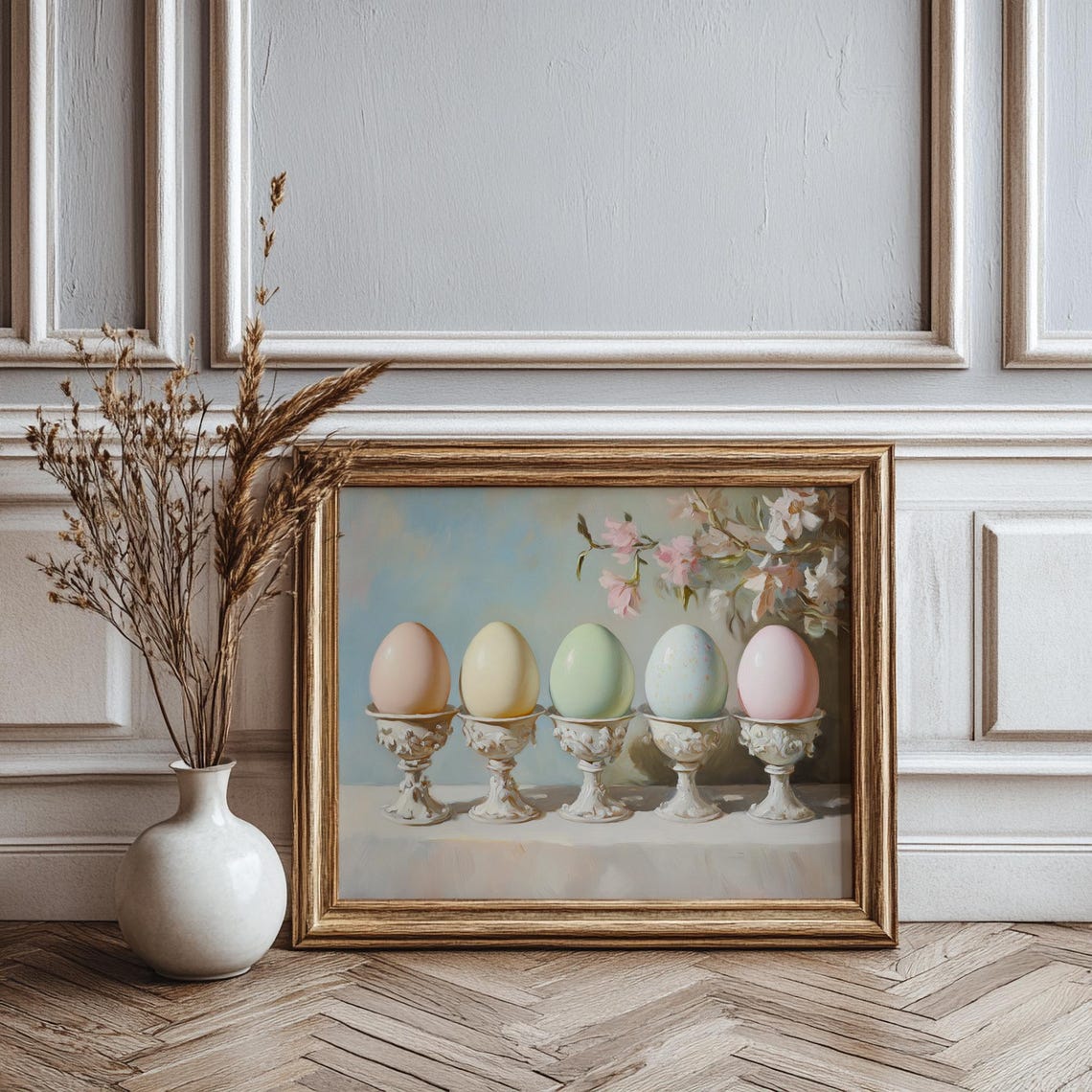 Pastel Easter Eggs Egg Cups Spring Blossom Vintage Art Print - Image 4