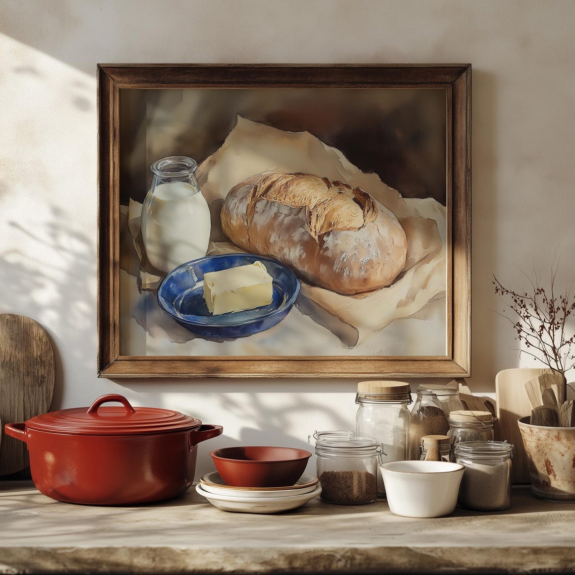 Rustic Bread Milk And Butter Still Life Farmhouse Kitchen Poster - Image 3