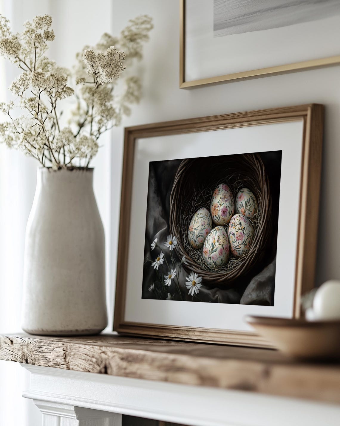 Floral Easter Eggs Wicker Nest Moody Dark Vintage Spring Art Print - Image 4