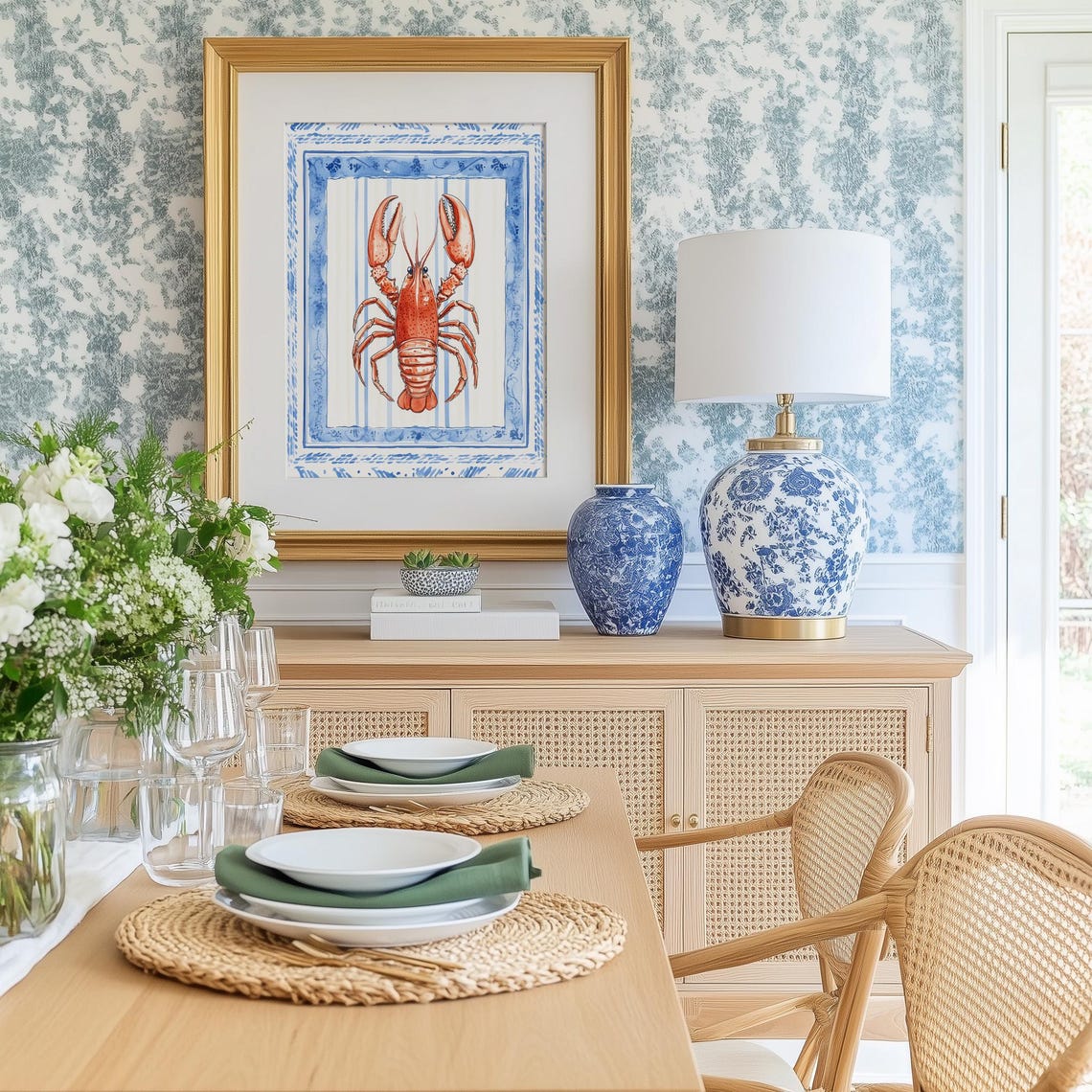 Red Lobster Watercolor Coastal Kitchen Nautical Decor Poster - Image 3