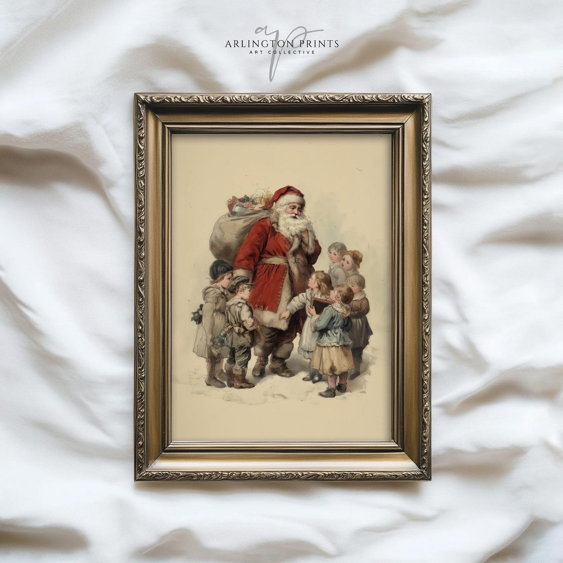 Vintage Santa Claus Surrounded by Children Christmas Poster Art