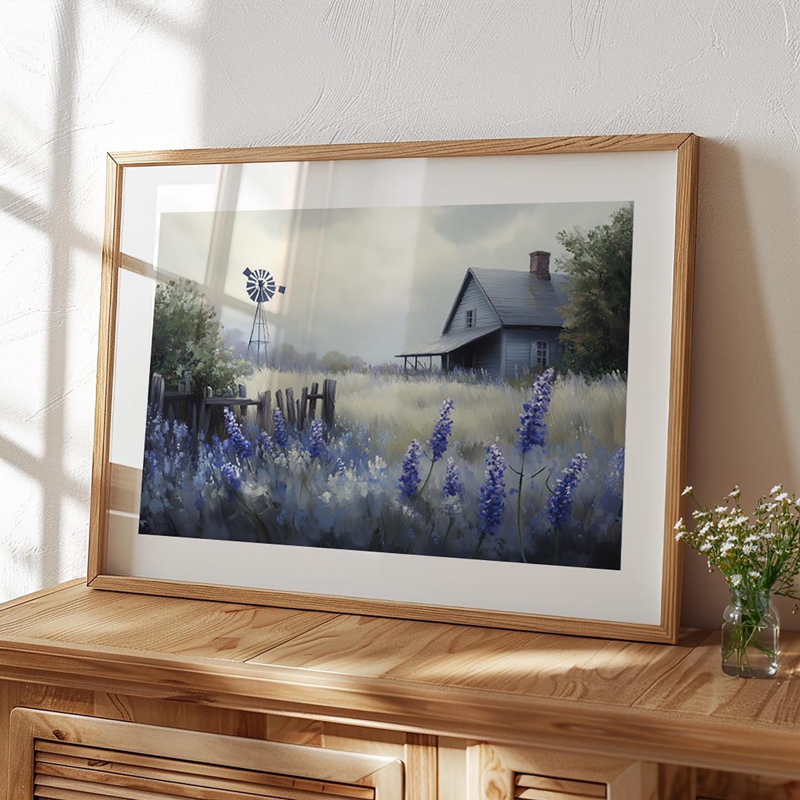 Farmhouse Windmill Lupine Wildflower Field Spring Landscape Art Poster - Image 3