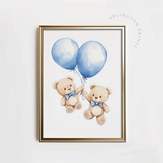 Twin Teddy Bear Nursery Art Print, Boys Room