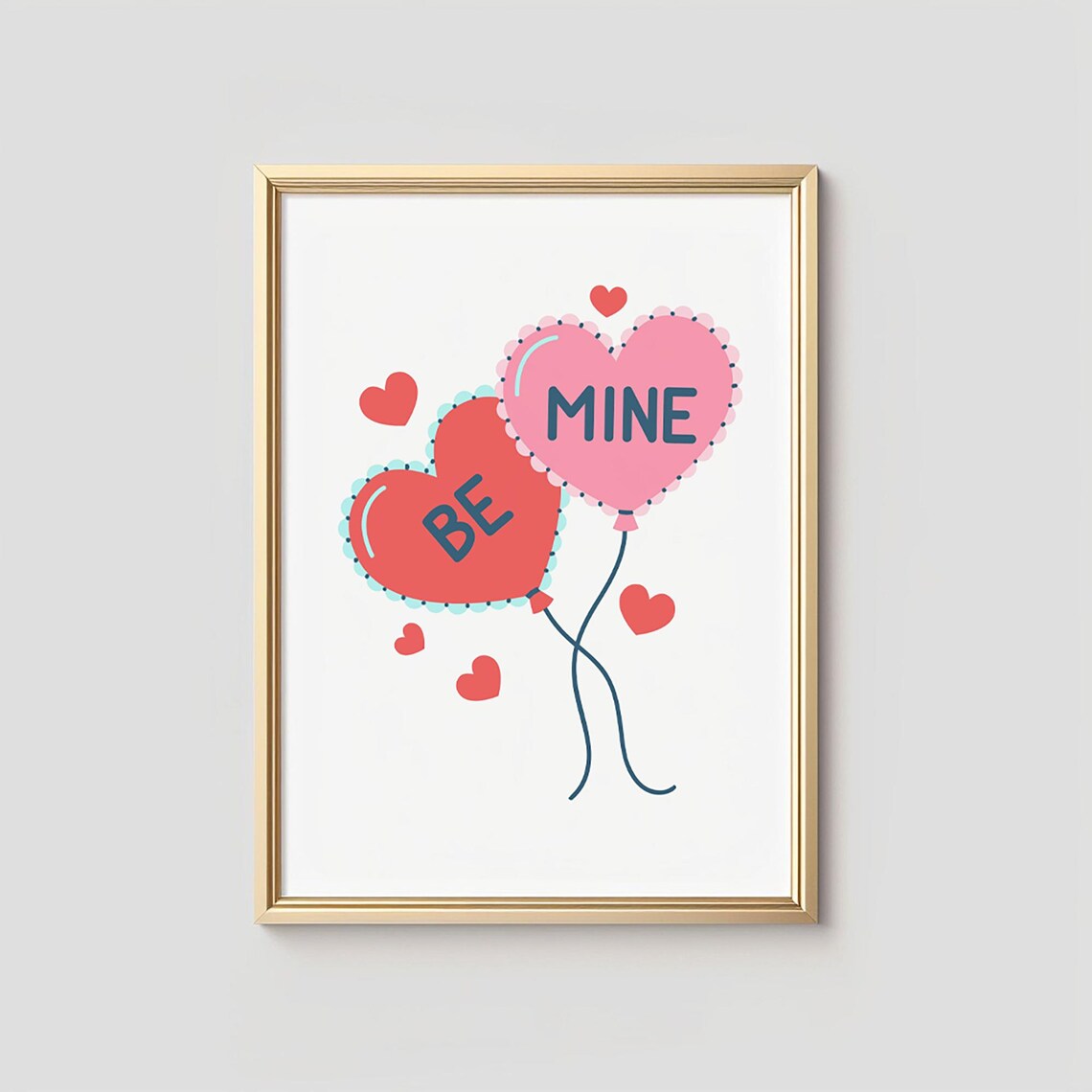 Be Mine Heart Balloons Red Pink Cute Valentine Love Art Poster - Image 2