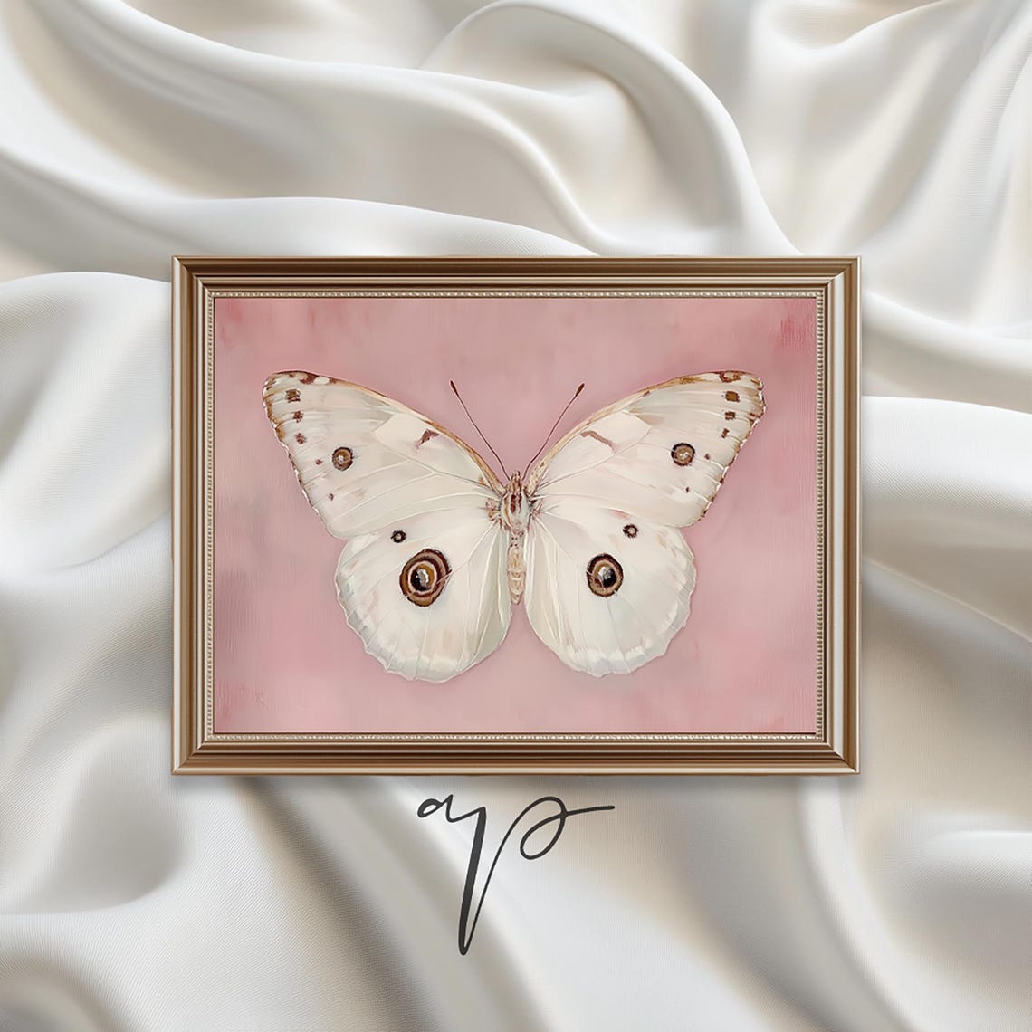 White Butterfly Pink Background Botanical Elegant Style Poster