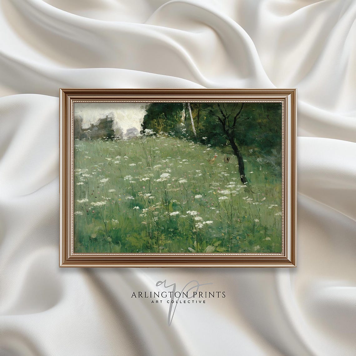 Antique Spring Meadow Wildflowers Moody Landscape Painting Poster