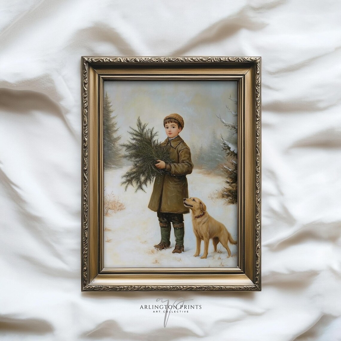 Vintage Moody Winter Art Print, Rustic Christmas Decor