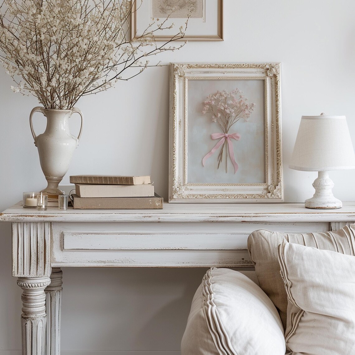 Vintage White Flowers Botanical Farmhouse Art Print - Image 2