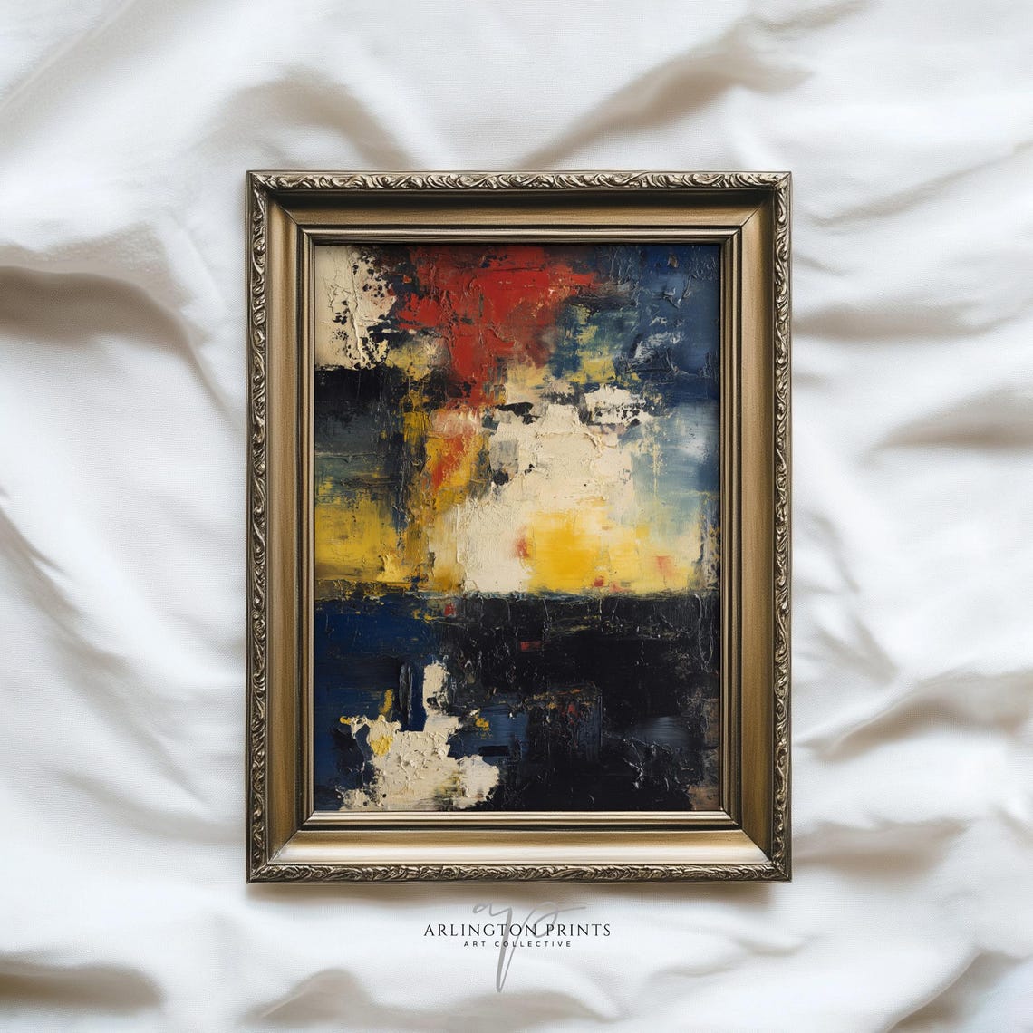 Bold Abstract Texture Oil Painting Red Blue Gold Modern Art Poster