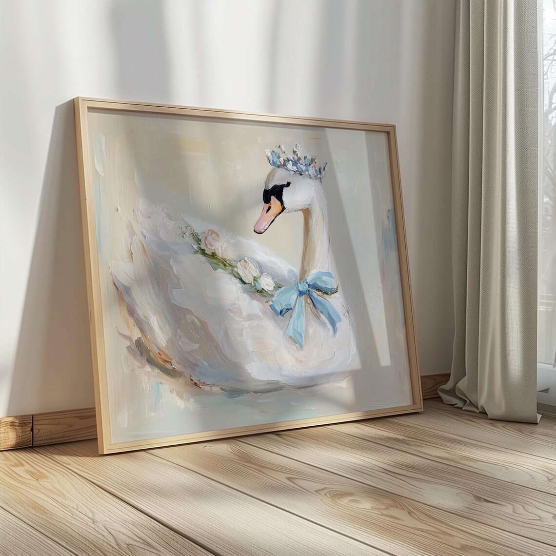 Princess Swan With Flower Crown Blue Bow Rose Garland Poster - Image 2