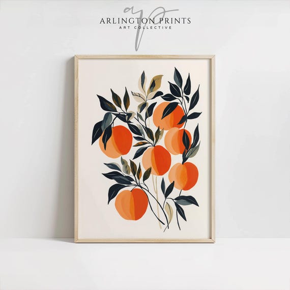 Retro Peaches Kitchen Art, Colorful Summer Poster Print