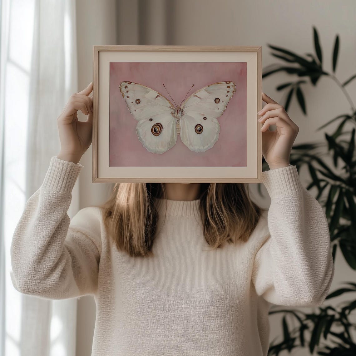 White Butterfly Pink Background Botanical Elegant Style Poster - Image 2