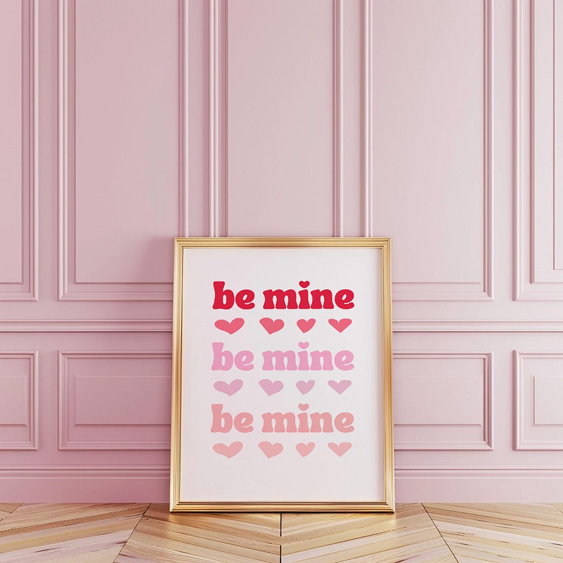 Be Mine Retro Groovy Typography Hearts Pink Valentine Quote Poster - Image 4