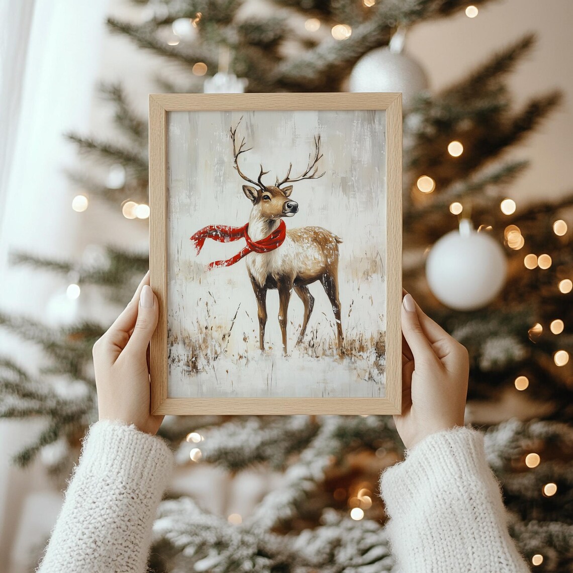 Woodland Deer Red Scarf Snowy Field Winter Whitetail Stag Art Poster - Image 3
