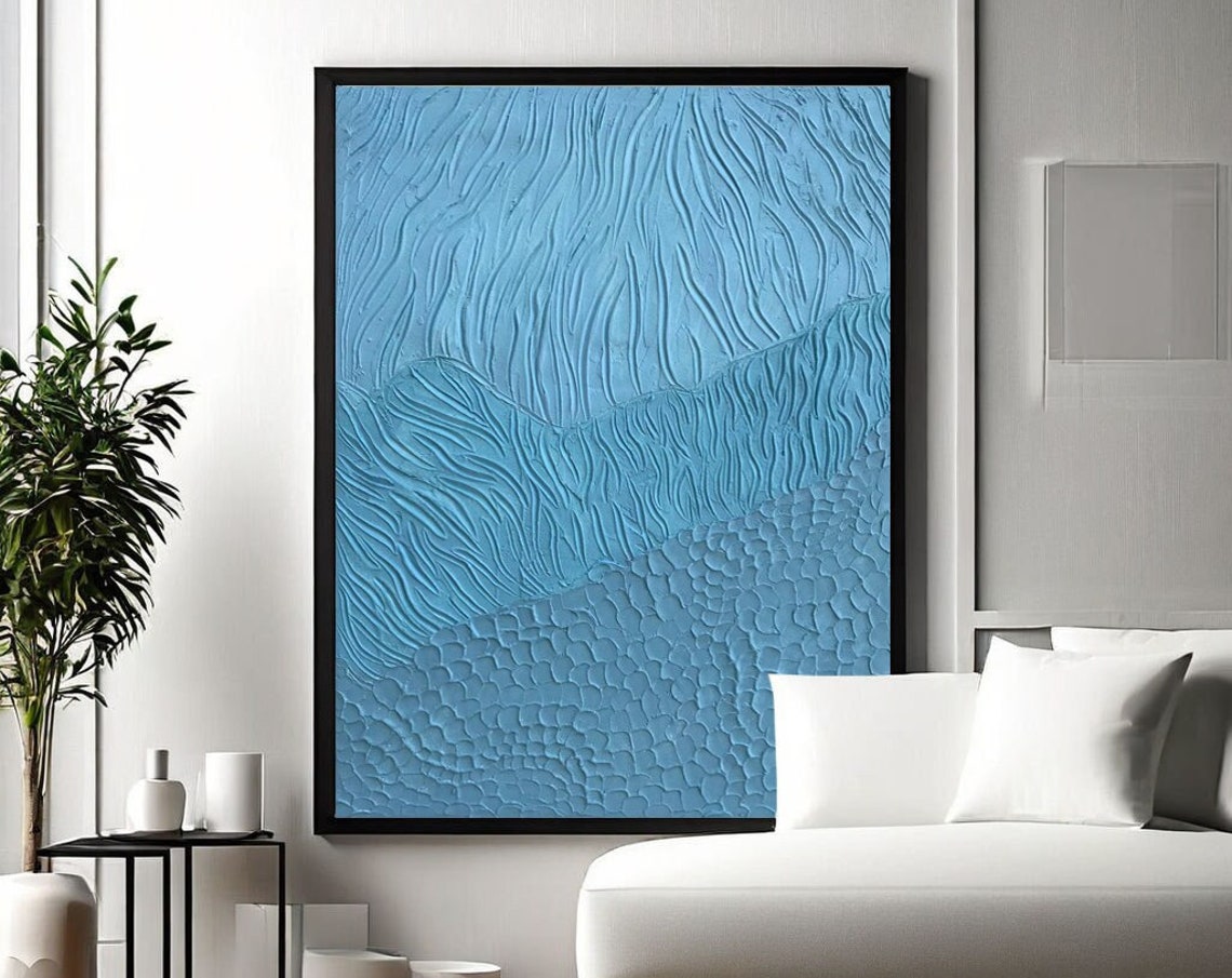 Blue Textured 3D Wavy Abstract Minimalist Modern Home Decor Poster