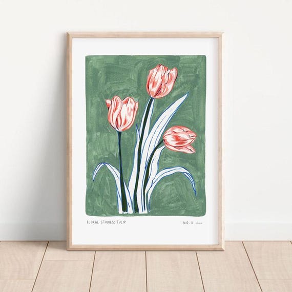 Tulip Floral Studies Art Print, Cottagecore Decor
