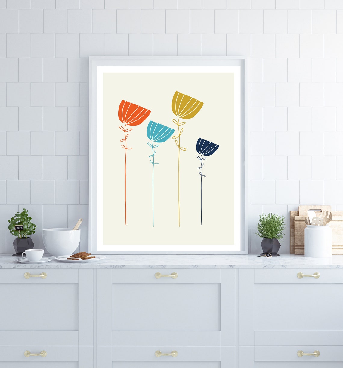 Mid Century Modern Minimalist Tulip Flowers Scandinavian Wall Art - Image 2