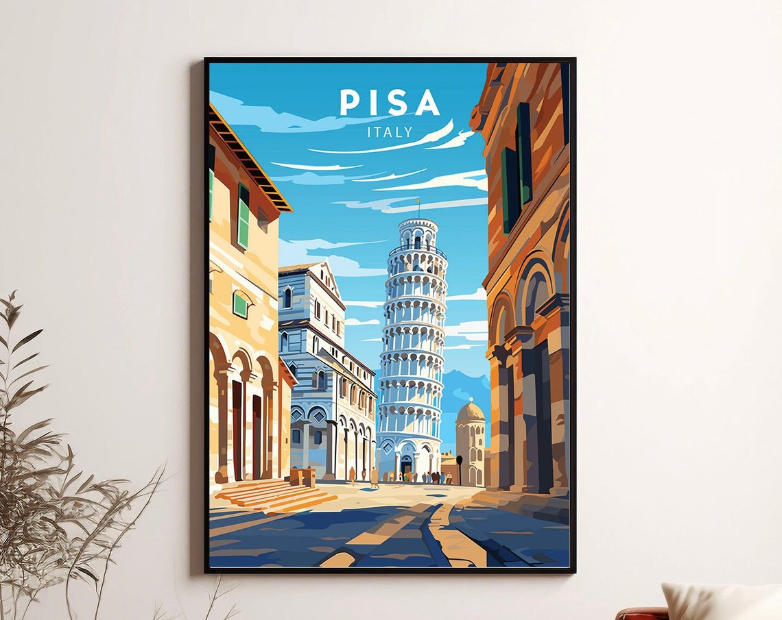Pisa Italy Leaning Tower Square Classic Landmark Travel Poster