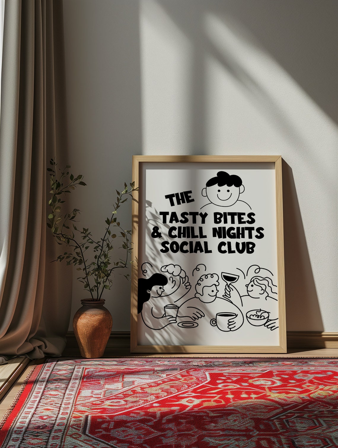 Tasty Bites Chill Nights Social Club Fun Dining Line Art Print - Image 2