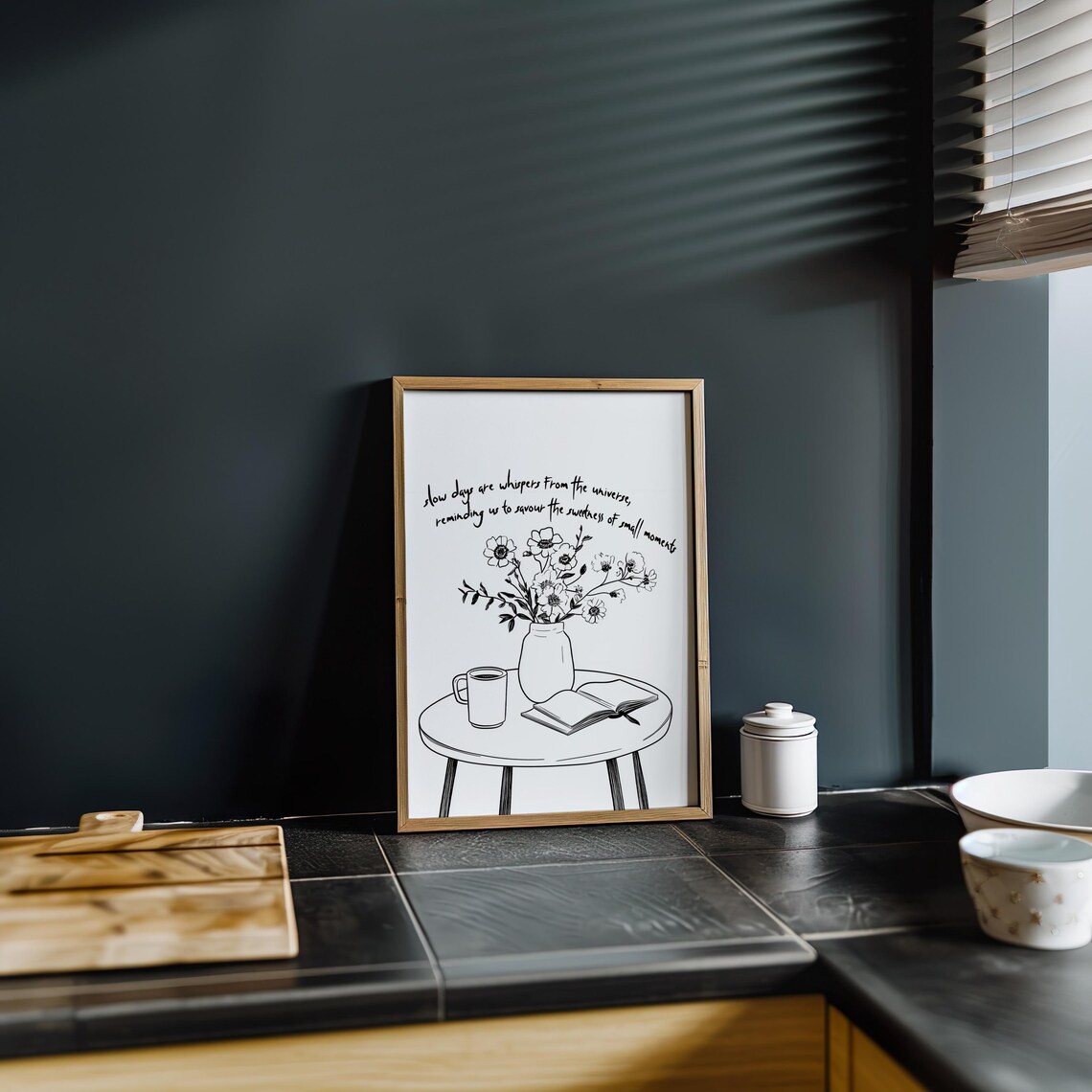 Slow Days Simple Floral Coffee Books Minimalist Poster - Image 3