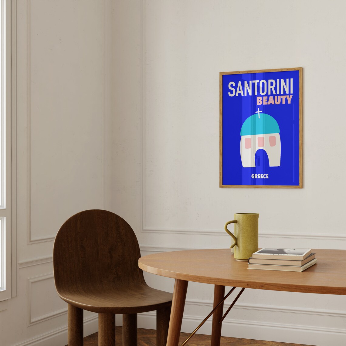 Santorini Retro Travel Poster, Greece Travel Art - Image 3