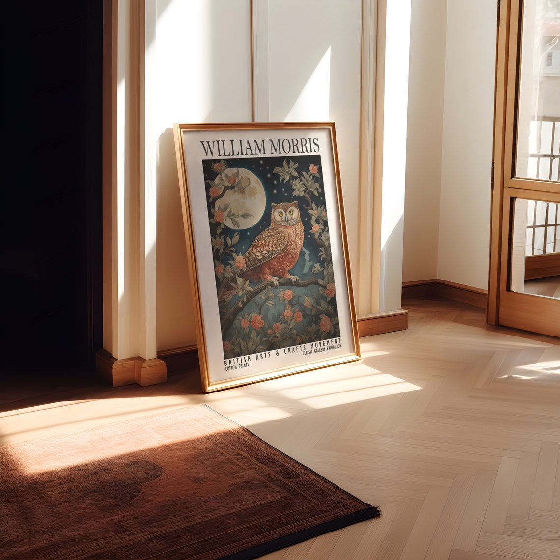 William Morris Owl Full Moon Night Blossom Exhibition Poster - Image 2
