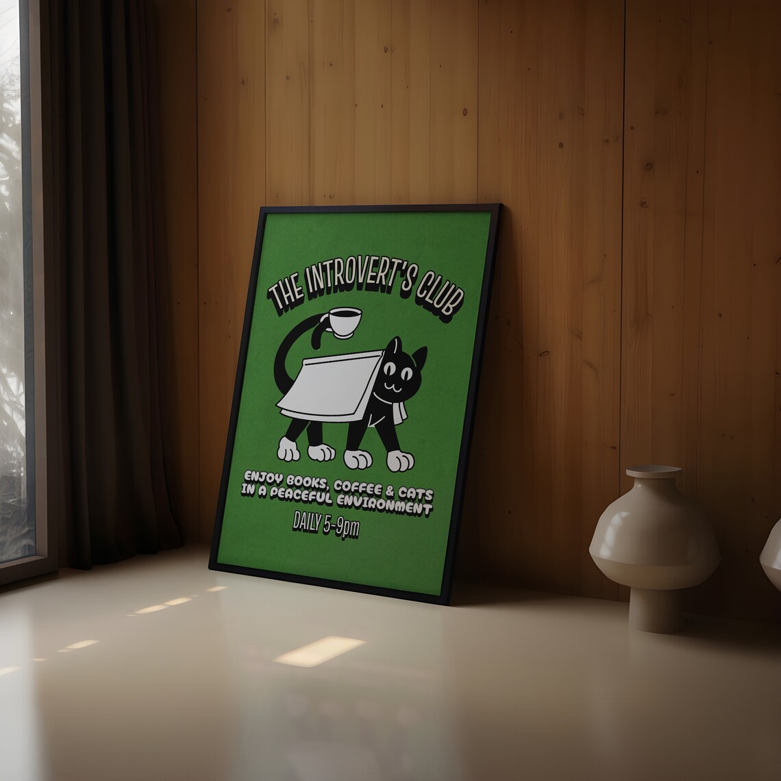 The Introverts Club Retro Cats Books Coffee Art Print - Image 4