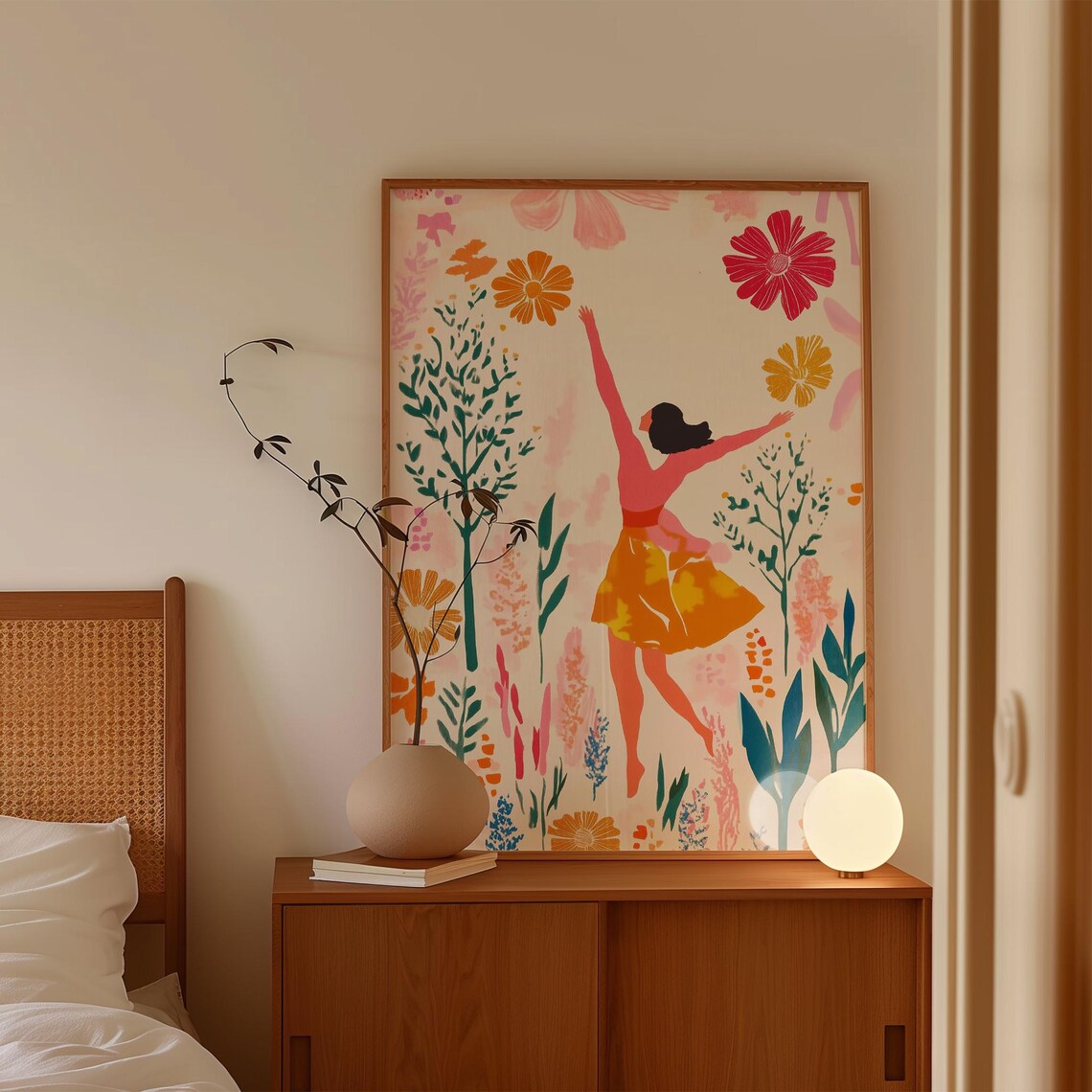 Joyful Dancing Woman Flower Garden Whimsical Illustration Poster - Image 4