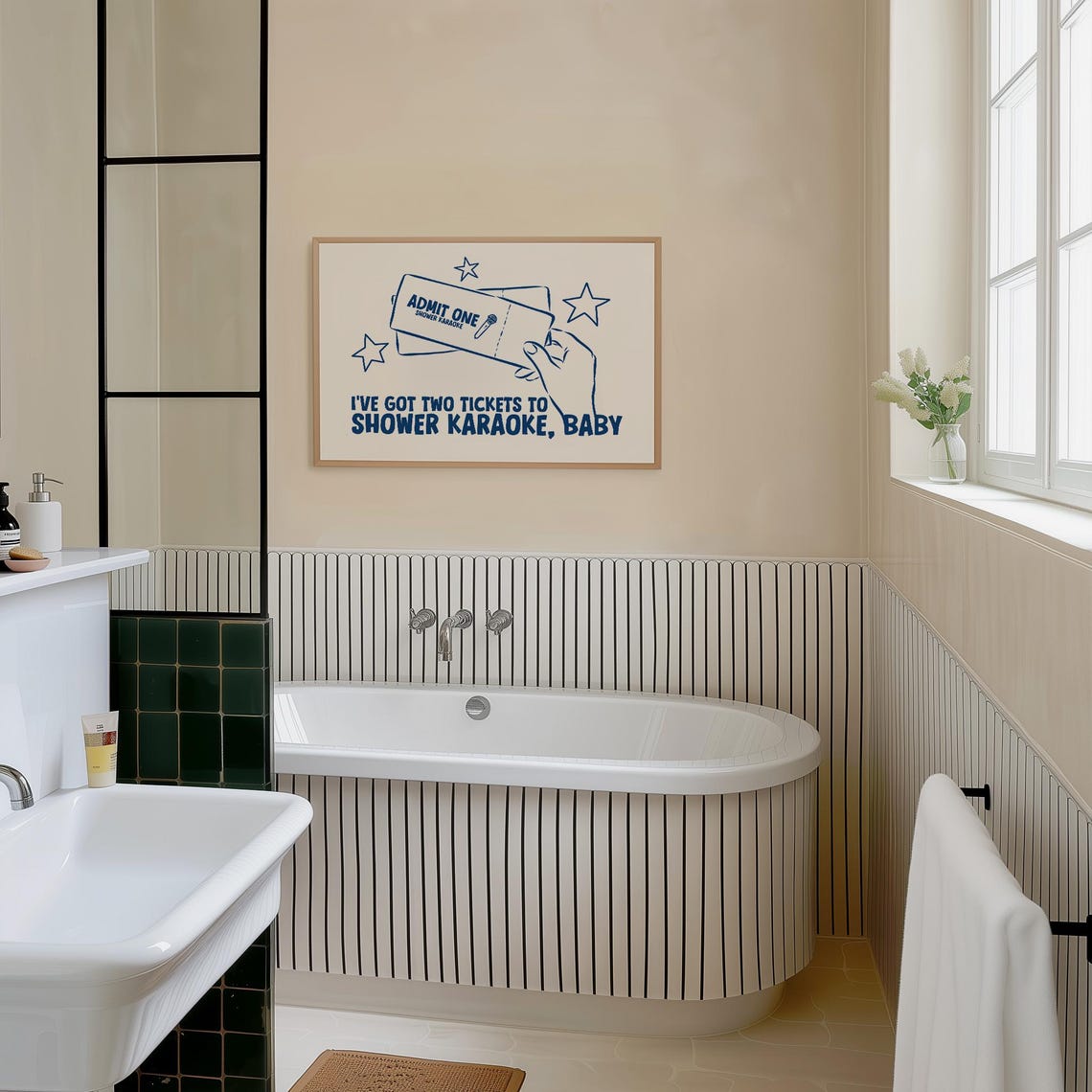 Shower Karaoke Ticket Print Funny Bathroom Art Cool Trendy Retro En Suite Home Wall Singing Poster For - Image 2