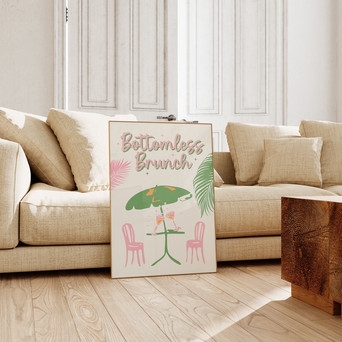 Bottomless Brunch Pink Cocktail Palm Umbrella Retro Party Poster - Image 4