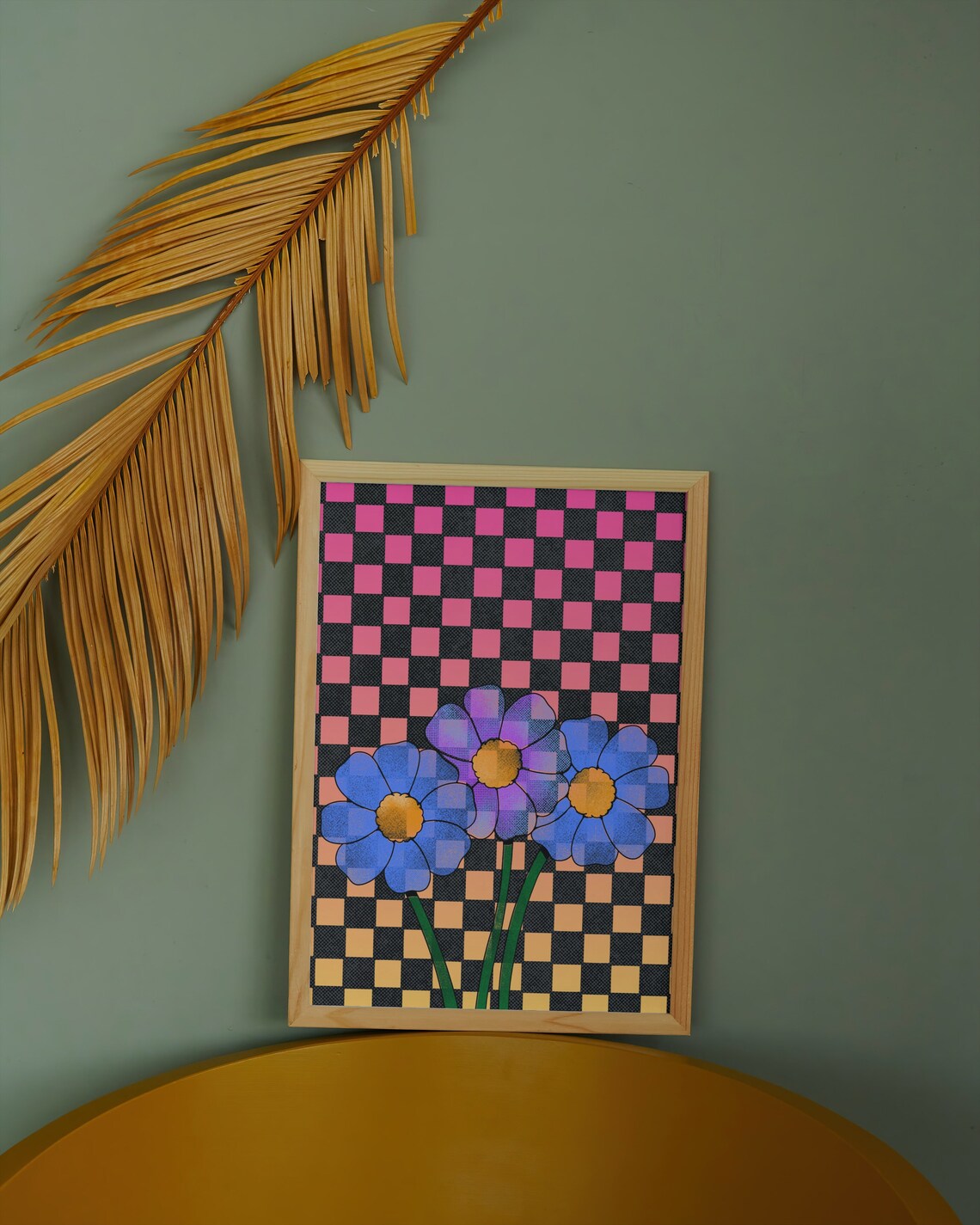 Retro Flower Checkerboard Art Print, Groovy Floral - Image 2