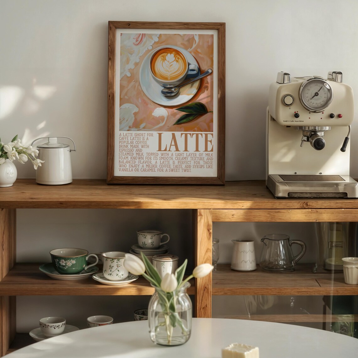 Latte Coffee Retro Vintage Kitchen Art Print - Image 3