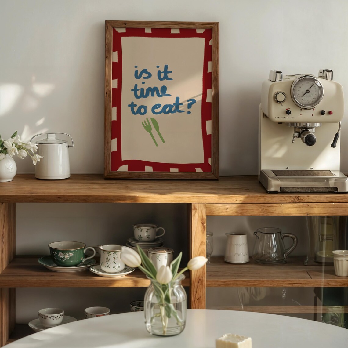 Is It Time To Eat Funny Handwritten Kitchen Retro Food Poster - Image 2