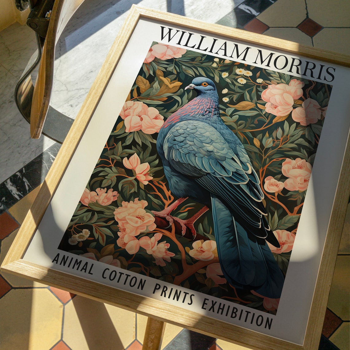 William Morris Blue Pigeon Blossom Animal Exhibition Art Poster - Image 2