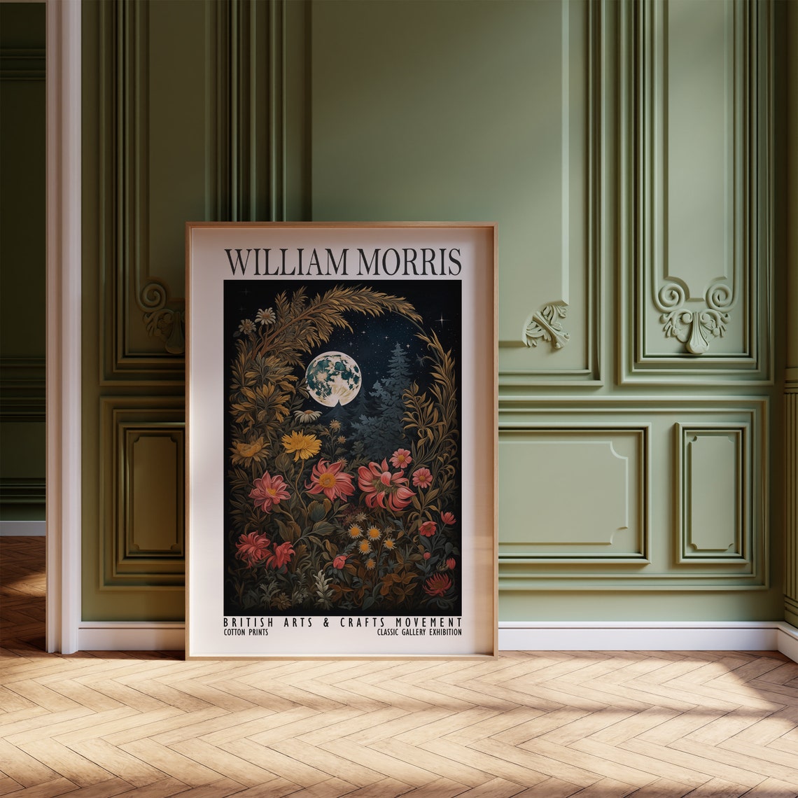 William Morris Full Moon Night Garden Floral Exhibition Poster - Image 4