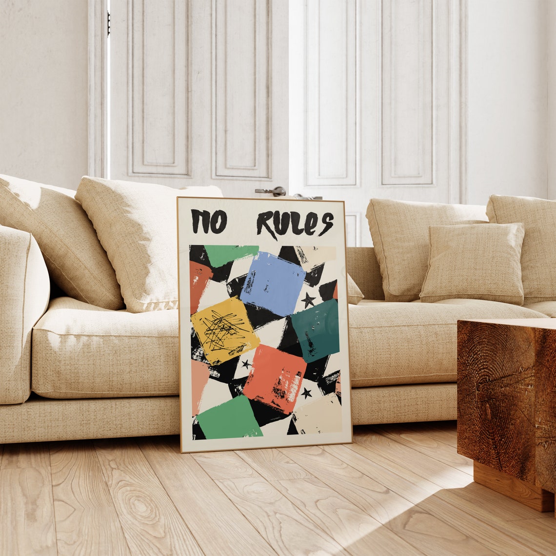 No Rules Funky Grunge Checkerboard Abstract Color Blocks Art Poster - Image 3