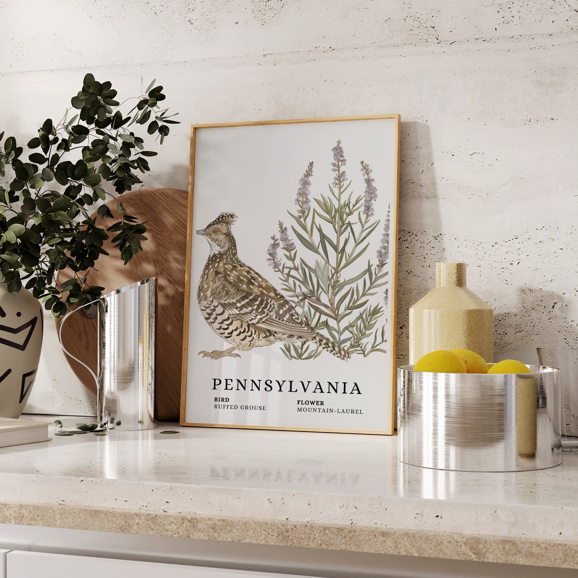 Pennsylvania Ruffed Grouse Mountain Laurel Bird Flower Art Print - Image 2