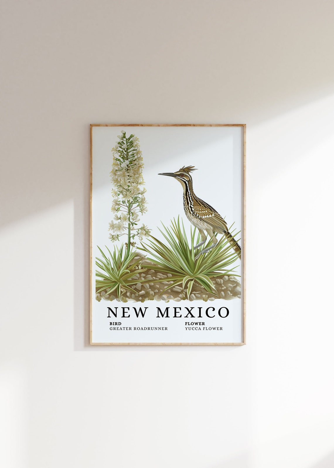 New Mexico Greater Roadrunner Yucca Flower Bird and Flower Art Print