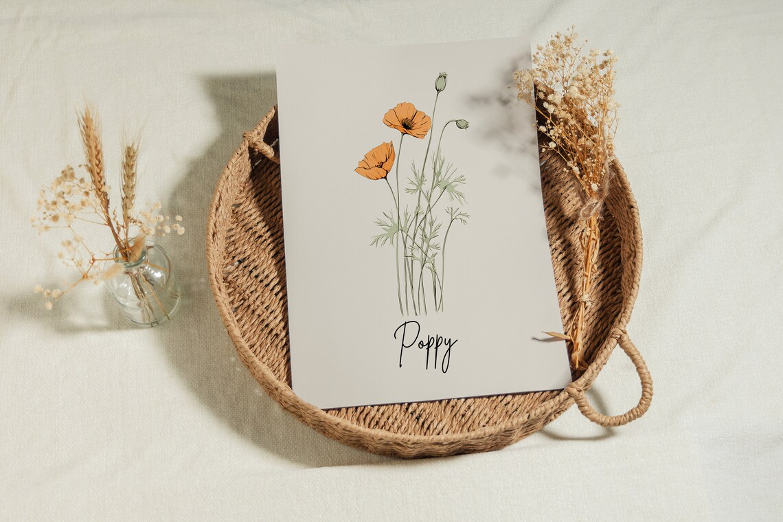 California Poppy State Flower Line Art Flower Line Art California State Flower California Poppy Flower Print Botanical Print - Image 3