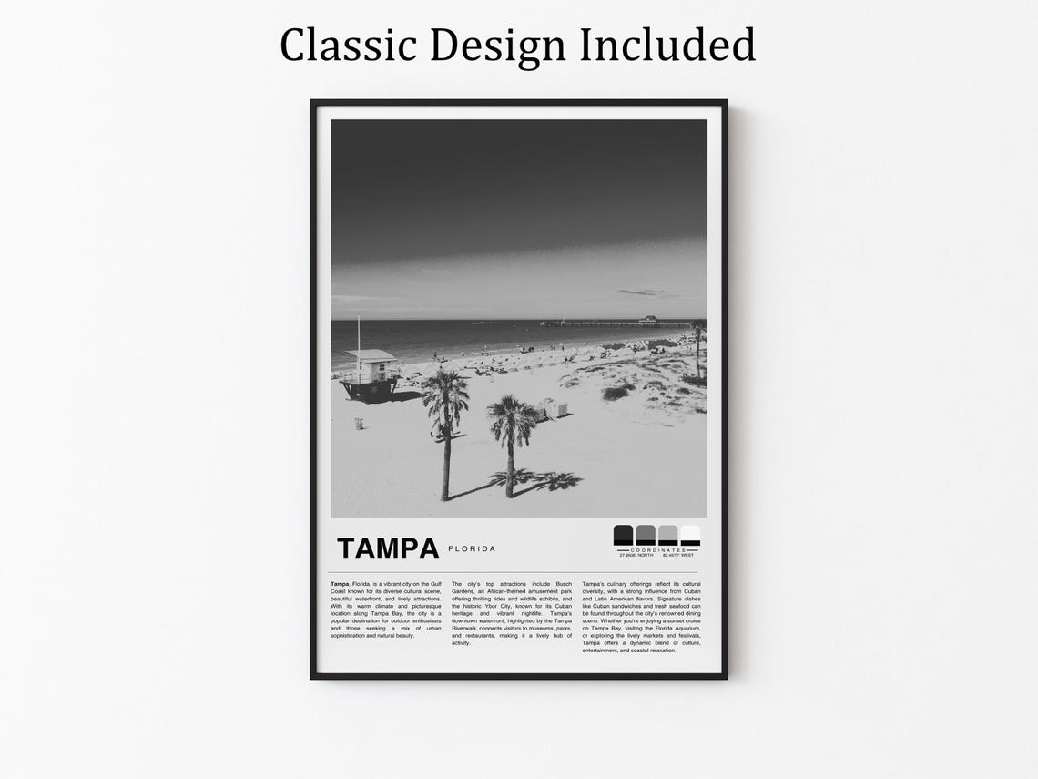 Tampa Florida Sunny Beach Pier Palm Trees Coastal Travel Poster - Image 2