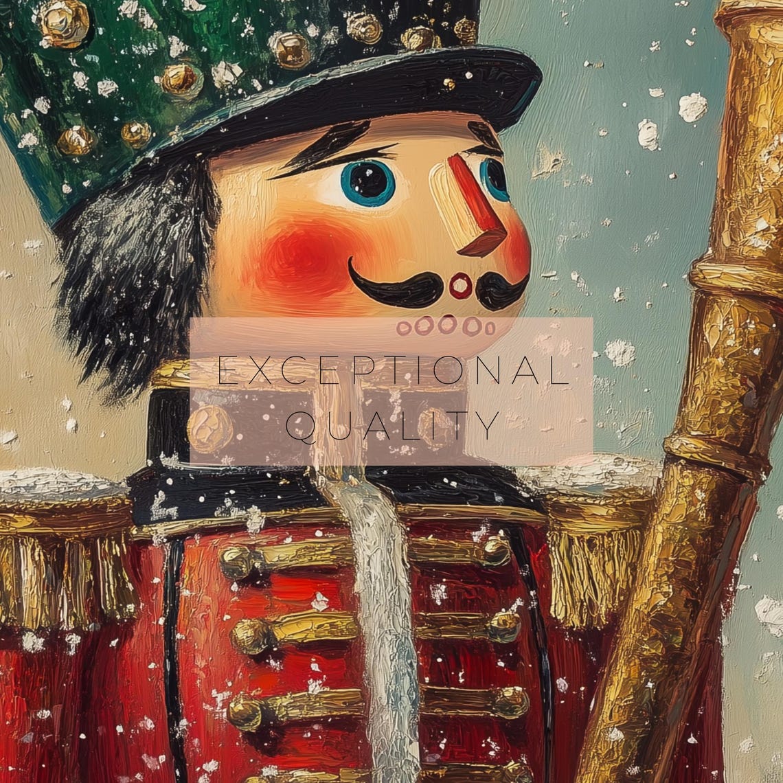 Nutcracker Soldier With Golden Staff Snowy Christmas Holiday Art Print - Image 3