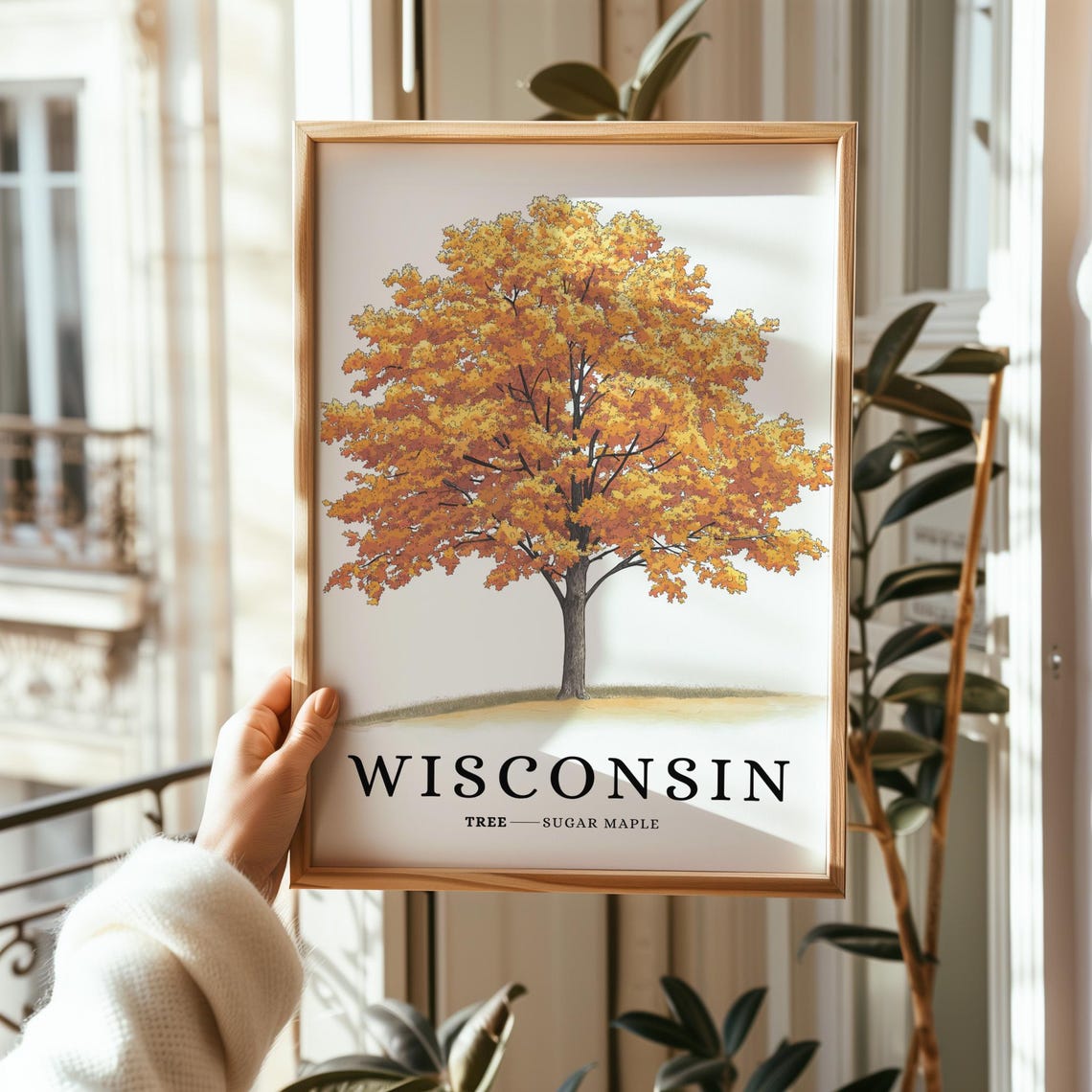 Wisconsin Sugar Maple Fall Foliage Botanical State Tree Poster - Image 2