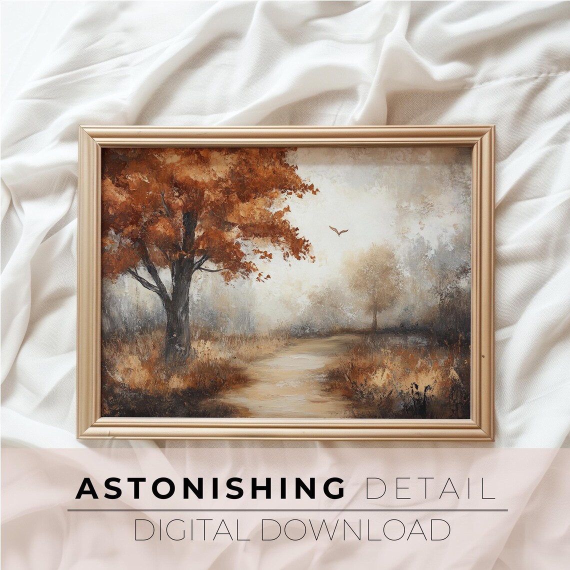 Antique Autumn Path Landscape, Tranquil Nature Scene - Image 3