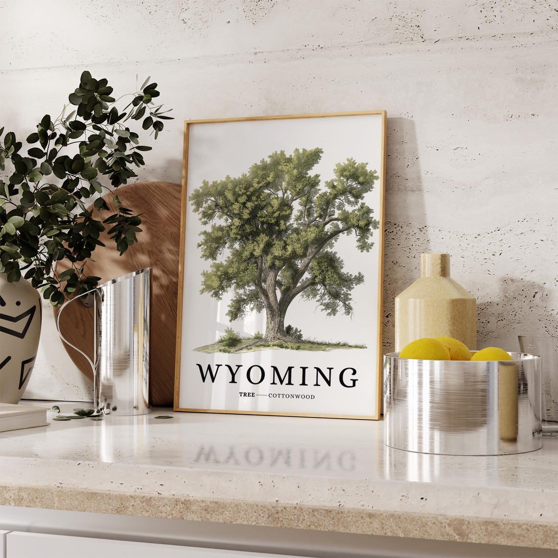 Wyoming Cottonwood Tree Botanical Minimalist Western State Poster - Image 3