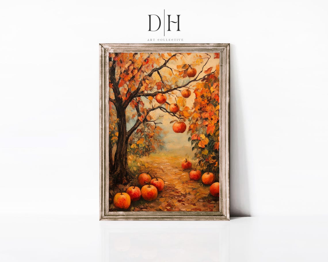 Autumn Apple Orchard Harvest Tree Red Fruit Vintage Fall Art Poster