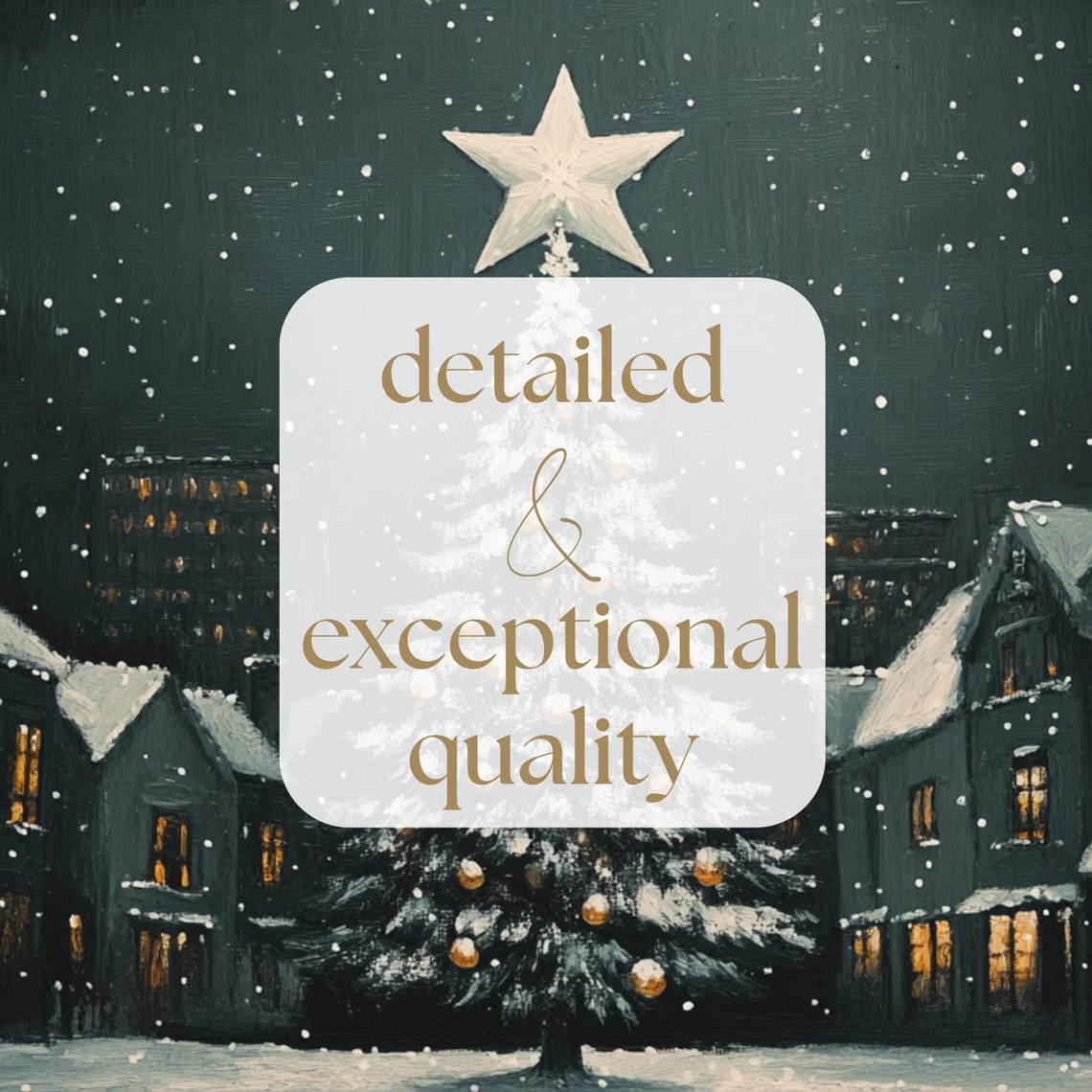 Snowy Christmas Tree Night Starlit Village Town Holiday Wall Art Print - Image 3